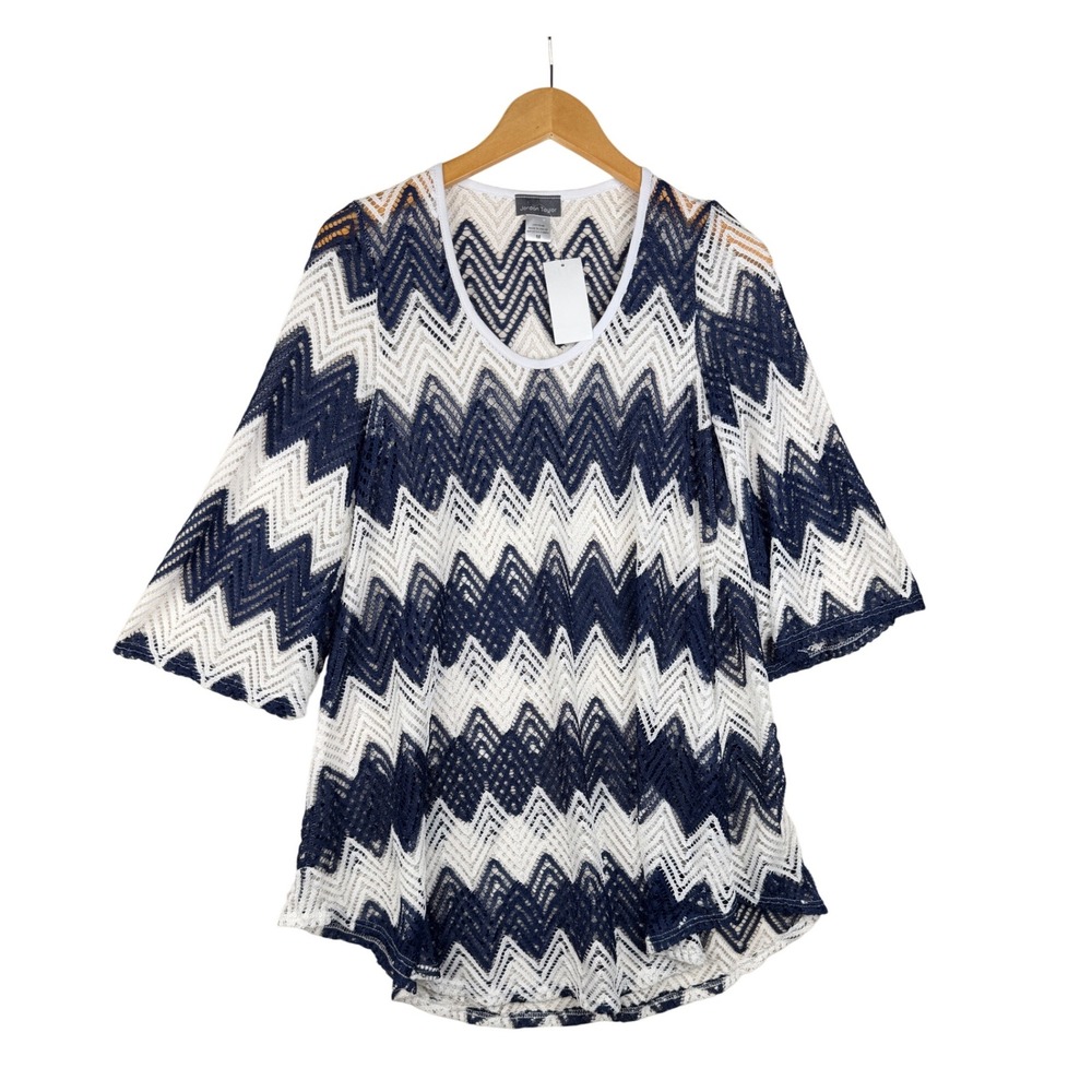 New Jordan Taylor Zig Zag‎ Swim Cover Up Tunic size Medium Blue/White